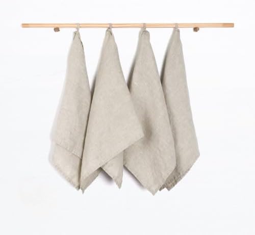 100% French Linen Tea Towels 14 x 28 Inch (Set of 4,Natural)