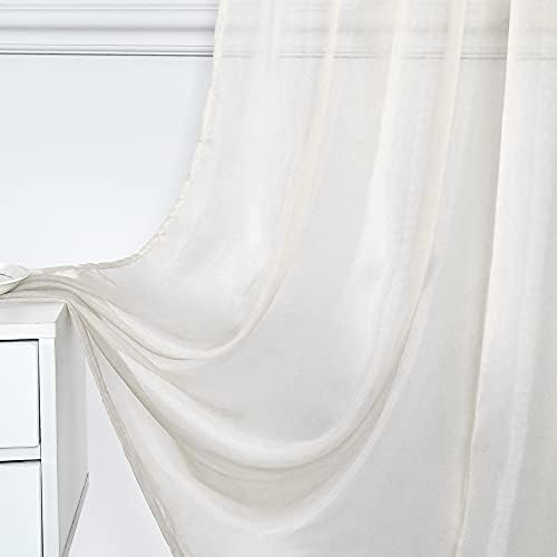 DONREN 2 Panels Solid Color Beige Sheer Curtains Elegant Rod Pocket