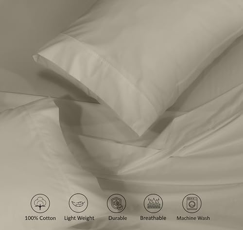 RUVANTI 100% Cotton Twin XL Sheets, Percale Weave Twin XL Set, Taupe