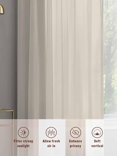 Beige Sheer Curtains 108 Inch Long, White Swan Solid Color Light