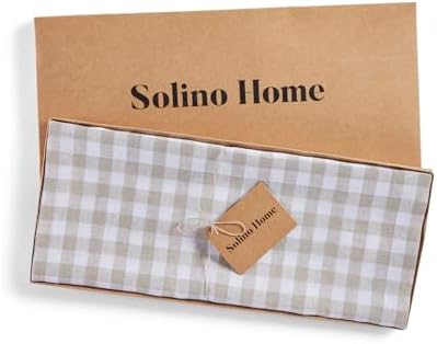Solino Home 100% Pure Linen Table Runner Natural, Gingham Check 14 x