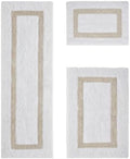 TRP Tufted Cotton White Sand Bathroom Rugs Sets 3 Piece