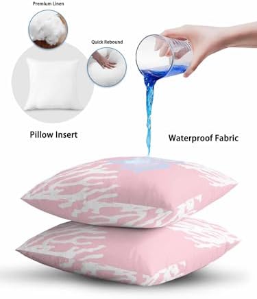 Outdoor Pillows Waterproof Set of 2, Coral Pink Patio Throw Pillows
