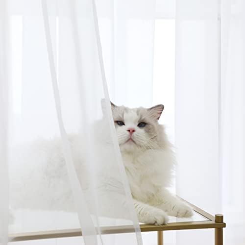 PHILEASY Window Sheer White Curtains 120 Inches Long 2 Panels White