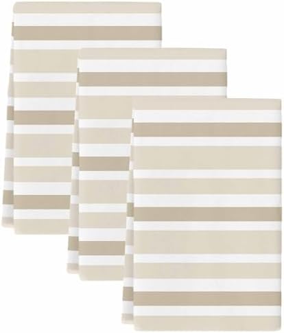 LooPoP Kitchen Towels Set of 3 Beige White Stripes Dish Towels and