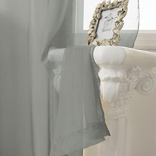 HUTO Sage Grey Sheer Curtains 96 Inches Long Rod Pocket Window Sheer