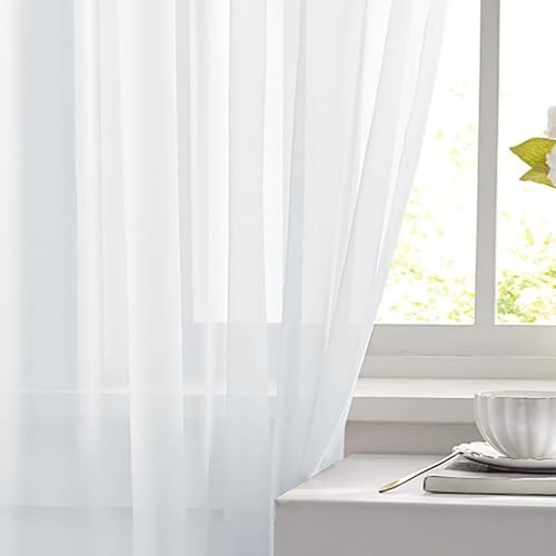 Sheer Curtains 2 Panels Rod Pocket Sheer Voile Window Drapes for