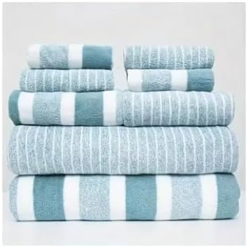 Striped Bath Towel Set, Gray and White, 6-piece Set, Soft and