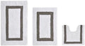TRP Tufted Cotton White Gray Bathroom Rugs Sets 3 Piece