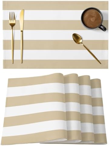Round Placemats Set of 12 Beige Stripe Place Mats Rustic Neutral