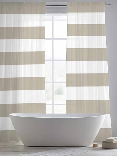 Beige and Sheer Curtains for Living Room 108 inch Length 2 Panels Set