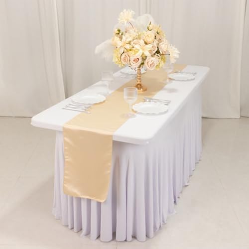 6 pcs 12 x 108 inch Beige Satin Table Runners Lustrous Wedding Table
