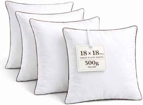 18 x 18 Inch Throw Pillow Inserts Set of 4 – Square White Cushion