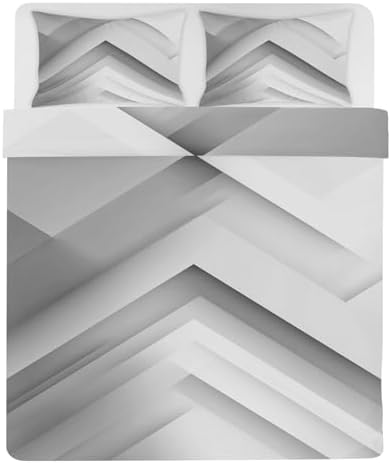Abstract Geometric Duvet Cover Queen Size, Gray White Patterned