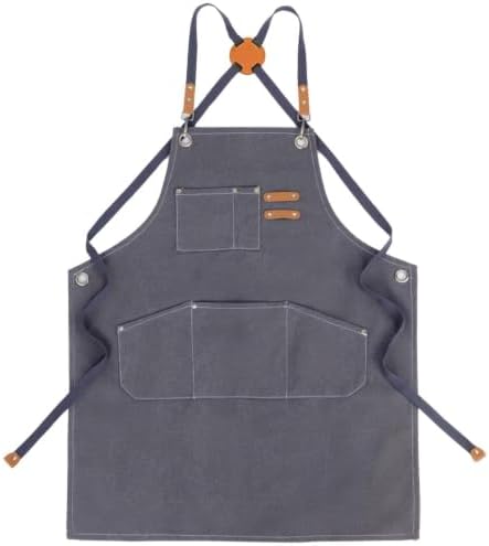 Canvas Tool Apron, Heavy Duty Multi-Pocket, Crossback Adjustable