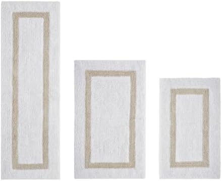 TRP Tufted Cotton White Sand Bathroom Rugs Sets 3 Piece