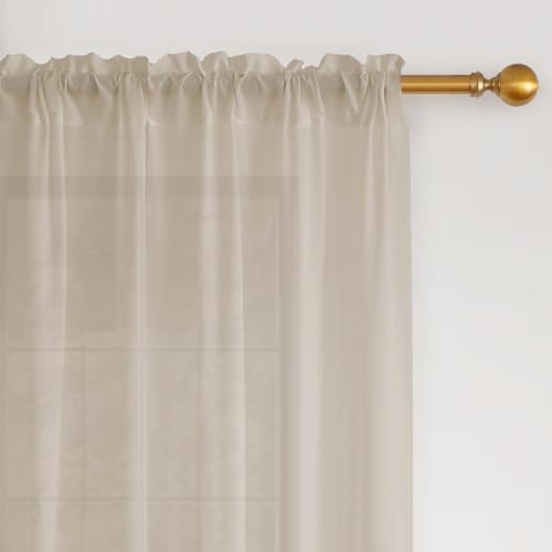Semi Sheer Rod Pocket Curtains, 84W x 84L, 2 Panels, Beige