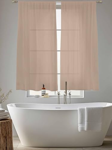 Beige Solid Color Sheer Curtains 72 Inch Length 2 Panels, Aesthetics