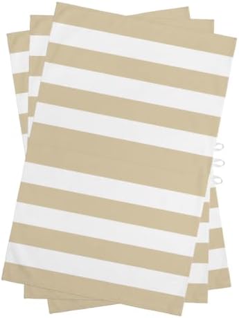 Beige White Striped Kitchen Towels Set of 3, Water Absorbent Dish