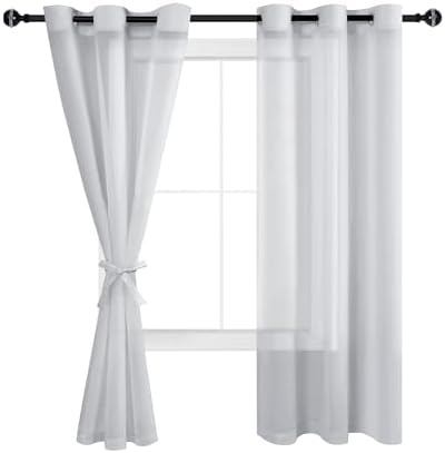 Hiasan Grey Sheer Curtains with Tiebacks, W42 x L63, 2 Panels