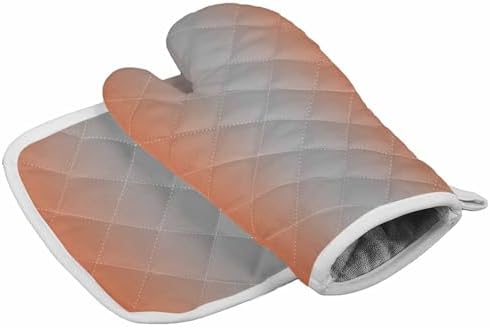 Quilted Cotton Terry Cloth Oven Mitt, Pot Holder Orange Red Grey