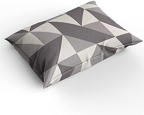 Duvet Cover Set Queen, Geometric Grey Art Triangle 3 Piece Bedding Set