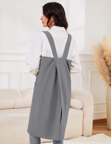 Schine Women's Cotton Cross Back Pinafore with Big Pockets Practical