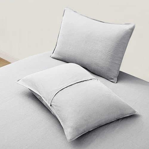 ATLINIA 100% Linen Pillow Shams Standard Size Light Grey Linen Pillow