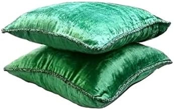 The HomeCentric Emerald Green Velvet Beaded Cord Square Pillow Cover