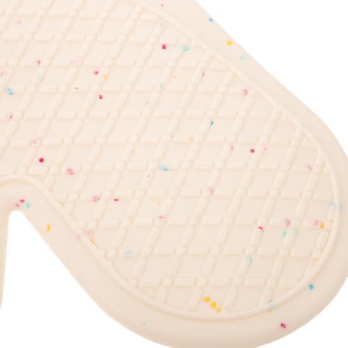 Beige Silicone Cotton Oven Mitts with Non Slip Grip for Cooking