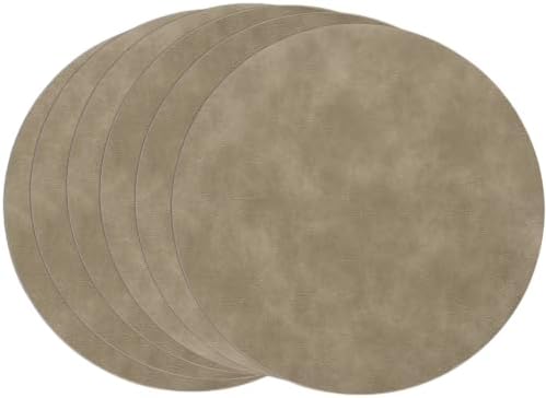 SHACOS Faux Leather 13" Round Placemats Set of 6 Heat Resistant, Khaki