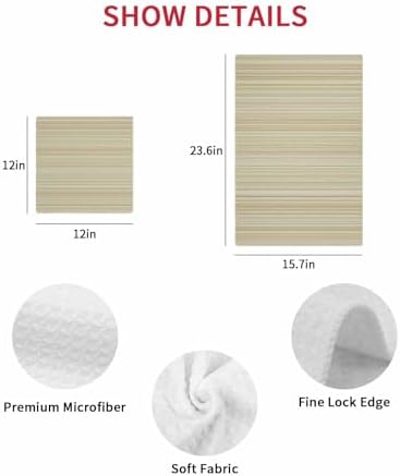 Rustic Beige Striped Dish Towels Set, Waffle Weave Kitchen Towels