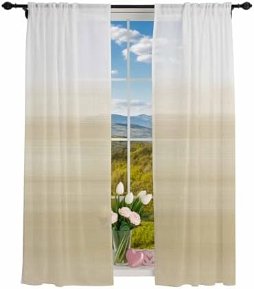 Beige White Sheer Curtains 108 Inch Long 2 Panels Light Filtering