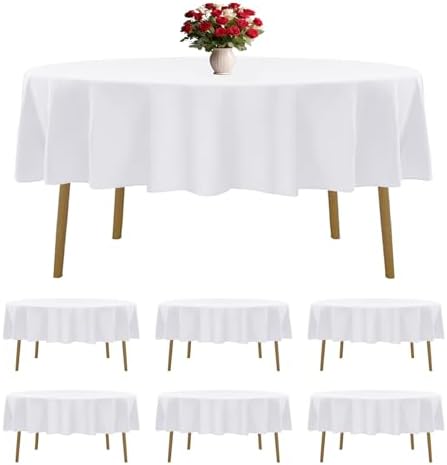 6 Pack White Round Tablecloths 70 Inches Table Cloth Stain and Wrinkle