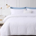 Cotton Sateen Stripe Duvet Cover Set Soft Hotel Bedding White,90