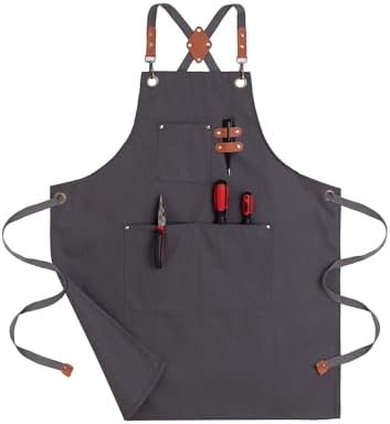 Chef Aprons for Men Canvas Apron with Large Pockets and Adjustable