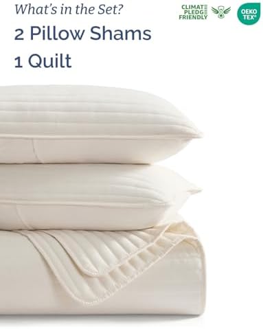 Quilt Set King Size - Boho Bed Set, Striped Stitch - Cream, 106" x 96"