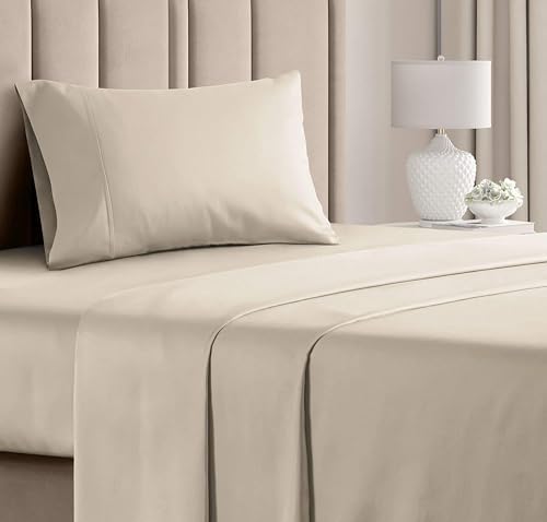 Extra Deep Twin Cotton Bed Sheet Set - 3 Piece Cotton Sheets - Cream