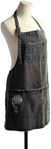 Cotton Denim Apron Soft - Unisex Adjustable Bib Apron with 5-Pockets