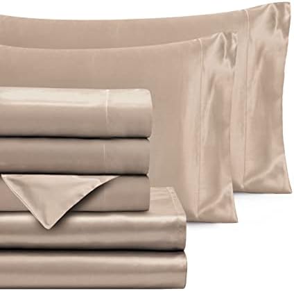 Homiest Taupe Queen Satin Sheet Set 7-Piece with Deep Pocket