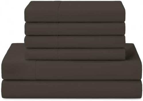Linen Home 100% Cotton Percale Sheets King Size, Smoky Charcoal, Deep