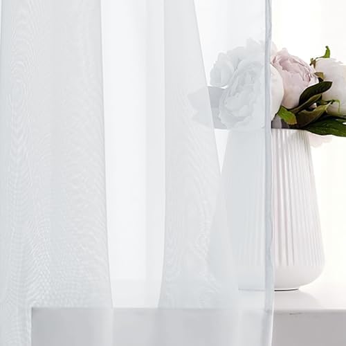 Sheer Curtains 2 Panels Rod Pocket Sheer Voile Window Drapes for