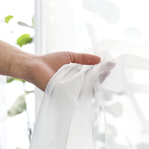 OVZME 2 Panels White Sheer Curtains 96" Length for Bedroom, Elegant