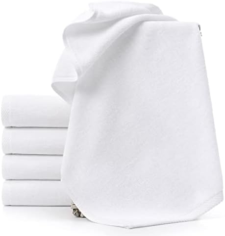 6 Piece Pure White Towel Set-Thick Face Towel,32 Double Strands,Fine