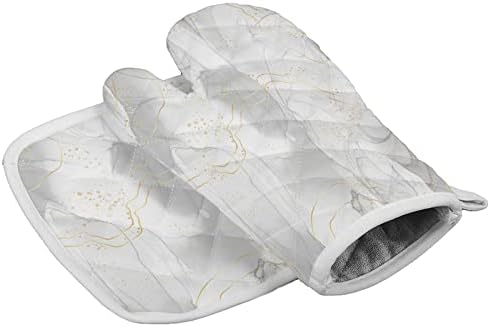 Quilted Cotton Terry Cloth Oven Mitt, Pot Holder Grey Marble Pattern