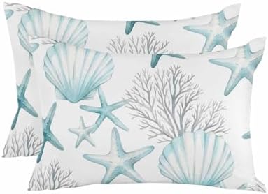 Outdoor Pillow Covers with Inserts,Teal Coastal Waterproof Decorative