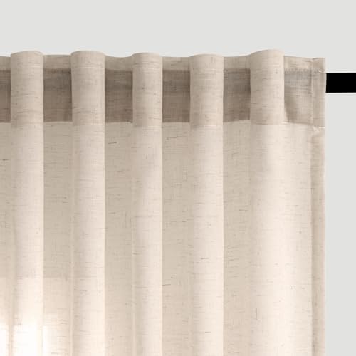 ANRODUO Beige Semi Sheer Linen Curtains 63 Inch Length 2 Panel Set