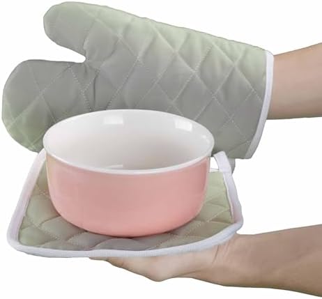 Quilted Cotton Terry Cloth Oven Mitt, Pot Holder Light Green Grey