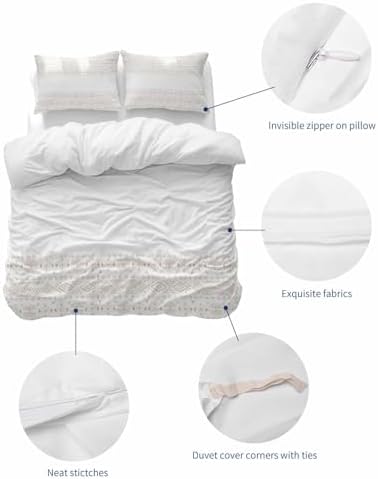 LooPoP Duvet Cover Set Queen Size Beige Bohemian Comforter Sets