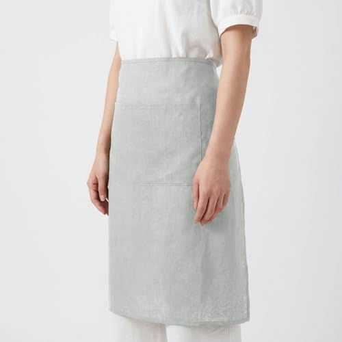 100% Linen Waist Apron with Pockets, Adjustable Bistro Half Apron for